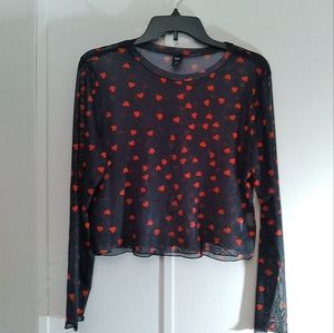 Shien Curve 1XL Black Long sleeve top with ♥ ♥ hearts